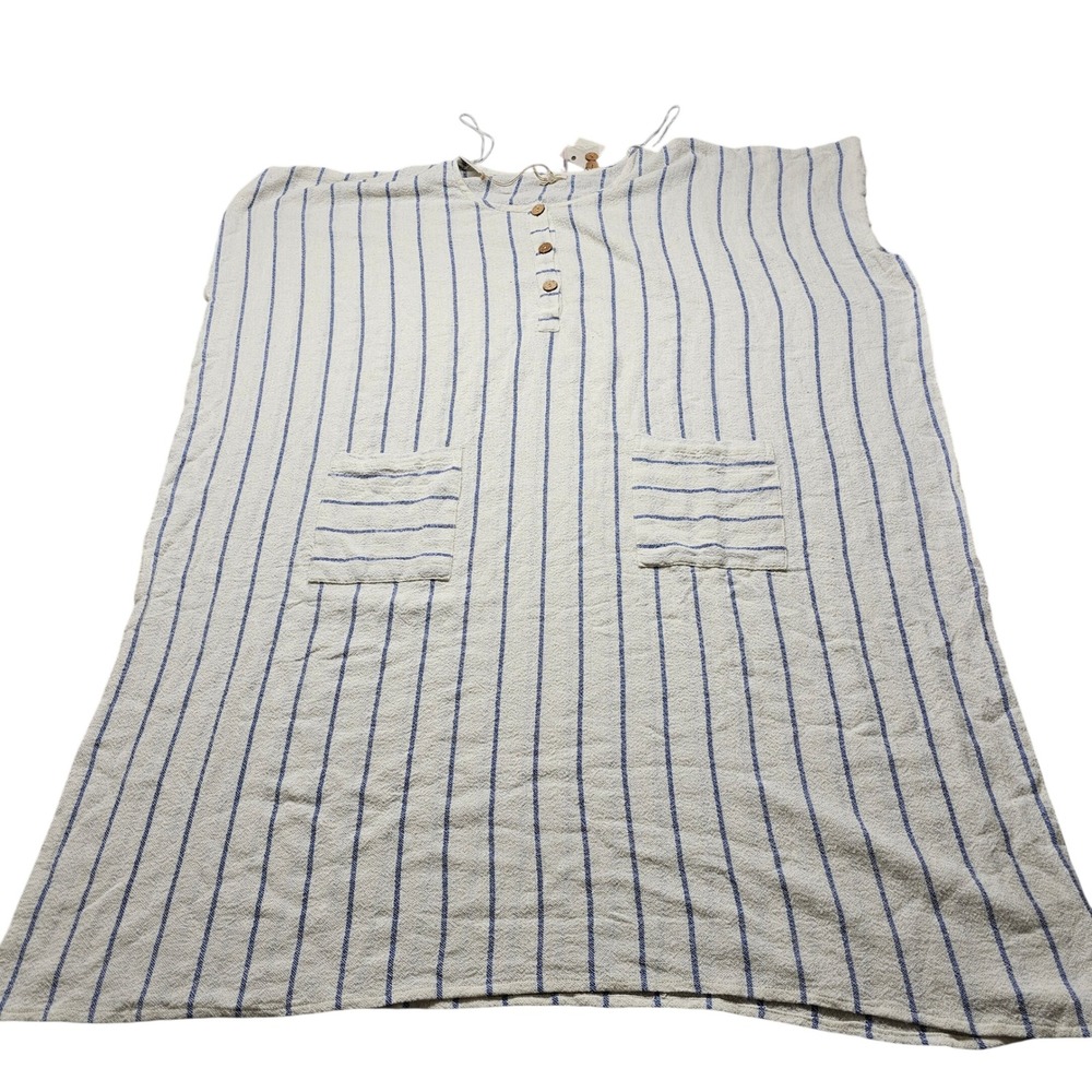 World Market Khadi Collection Striped Caftan Dress Womens OS Blue White Cotton
